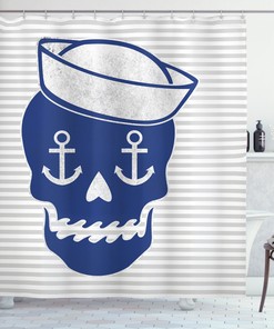 Anchor Captains Hat Skull Fabric Shower Curtain - Nautical Skull Bathroom Decor