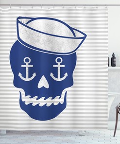 Anchor Captains Hat Skull Fabric Shower Curtain - Nautical Skull Bathroom Decor