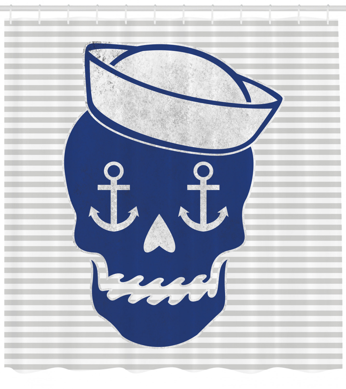 Anchor Captains Hat Skull Fabric Shower Curtain - Nautical Skull Bathroom Decor