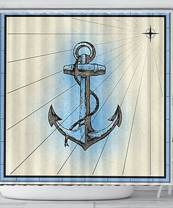 Anchor Design Waterproof Fabric Shower Curtain for Nautical Bathroom Decor