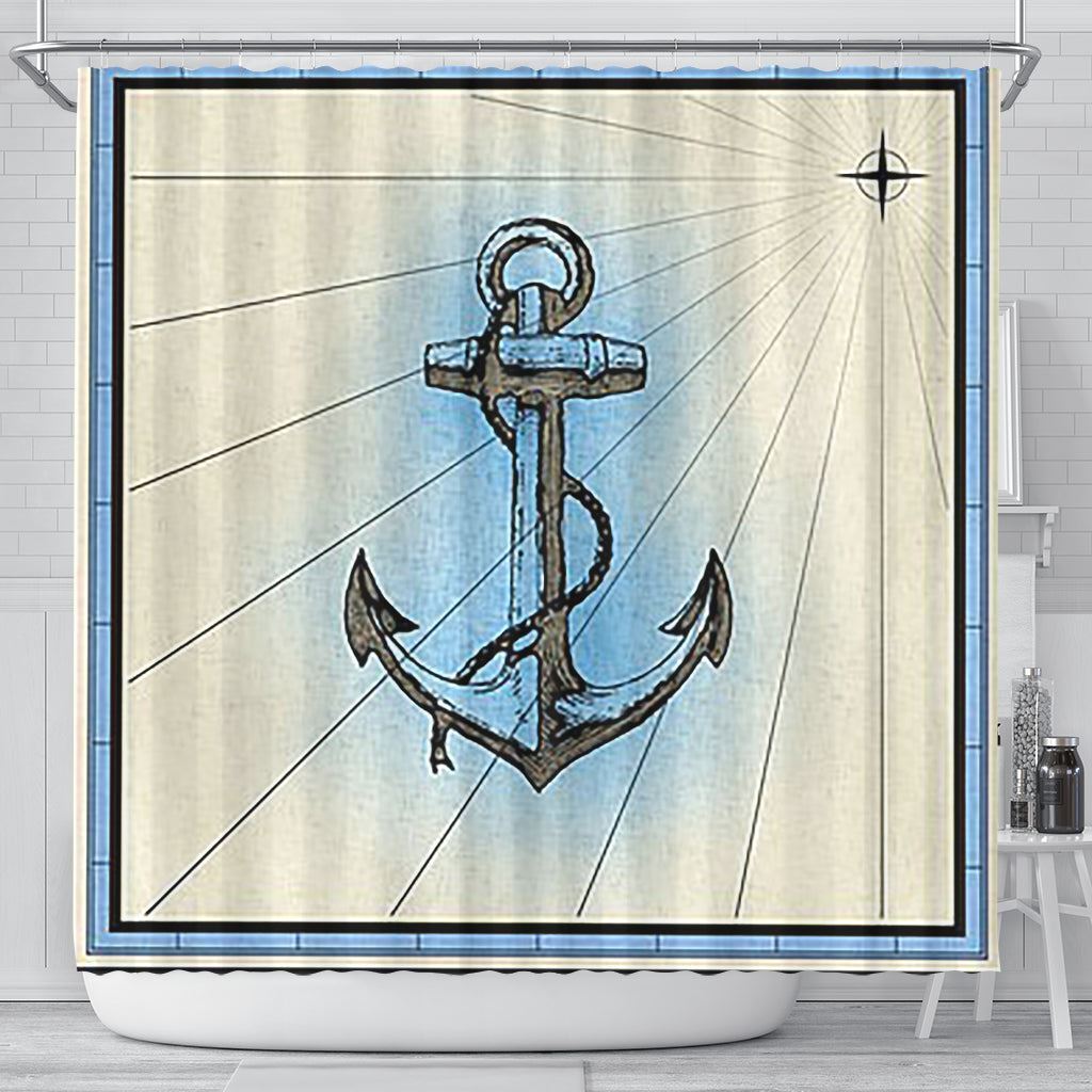 Anchor Design Waterproof Fabric Shower Curtain for Nautical Bathroom Decor