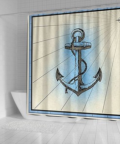 Anchor Design Waterproof Fabric Shower Curtain for Nautical Bathroom Decor