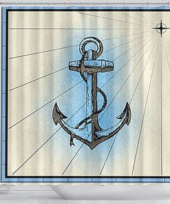 Anchor Design Waterproof Fabric Shower Curtain for Nautical Bathroom Decor