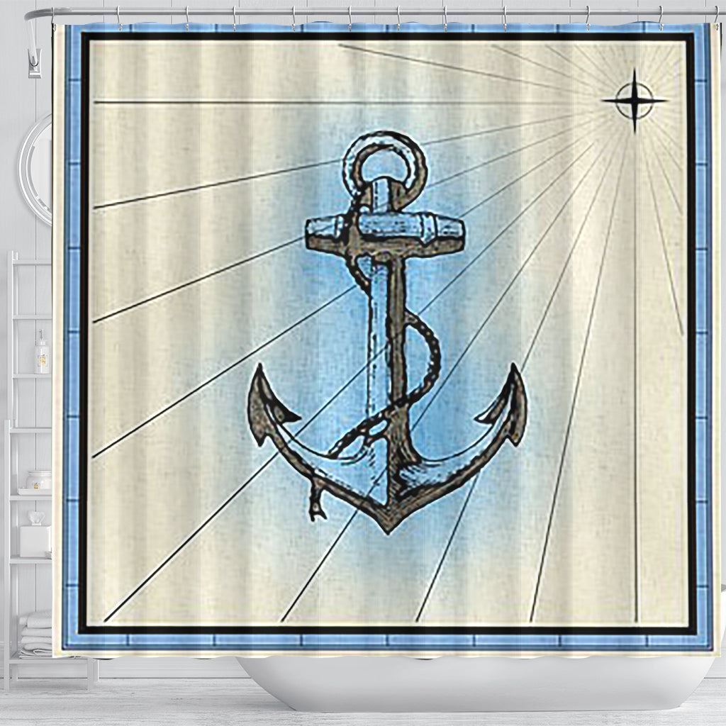 Anchor Design Waterproof Fabric Shower Curtain for Nautical Bathroom Decor