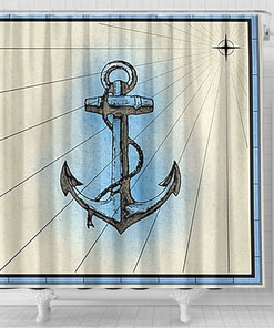 Anchor Design Waterproof Fabric Shower Curtain for Nautical Bathroom Decor