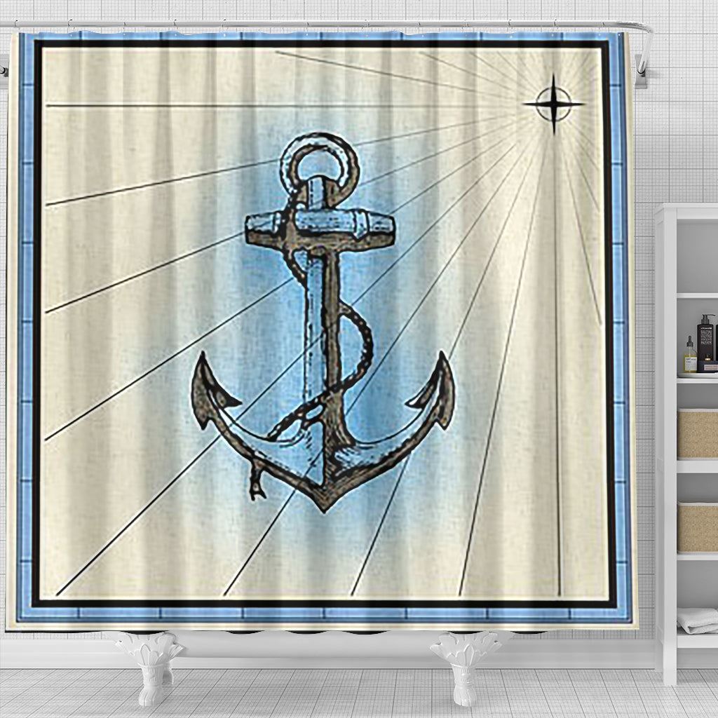 Anchor Design Waterproof Fabric Shower Curtain for Nautical Bathroom Decor