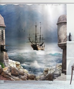Anchor Lighthouse Pirate Ship Shower Curtain for Ocean Lovers