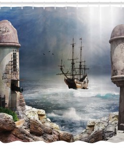 Anchor Lighthouse Pirate Ship Shower Curtain for Ocean Lovers