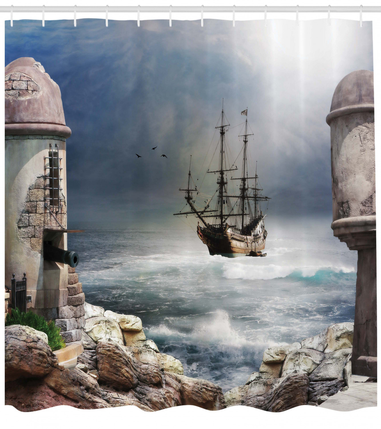 Anchor Lighthouse Pirate Ship Shower Curtain for Ocean Lovers