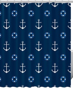 Anchor Ocean Blue Colorful Shower Curtain Sets for Bathroom