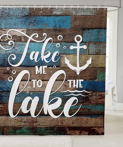 Anchor Pattern Lake Life Shower Curtain for Rustic Farmhouse Bathroom Decor