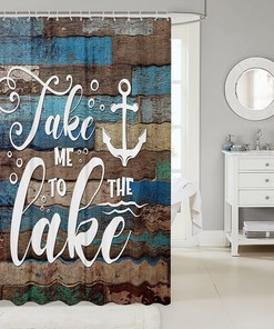 Anchor Pattern Lake Life Shower Curtain for Rustic Farmhouse Bathroom Decor