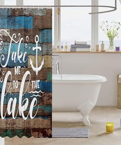 Anchor Pattern Lake Life Shower Curtain for Rustic Farmhouse Bathroom Decor