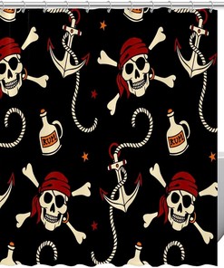 Anchor Skull Wine Pirate Decorative Shower Curtain for Bathroom