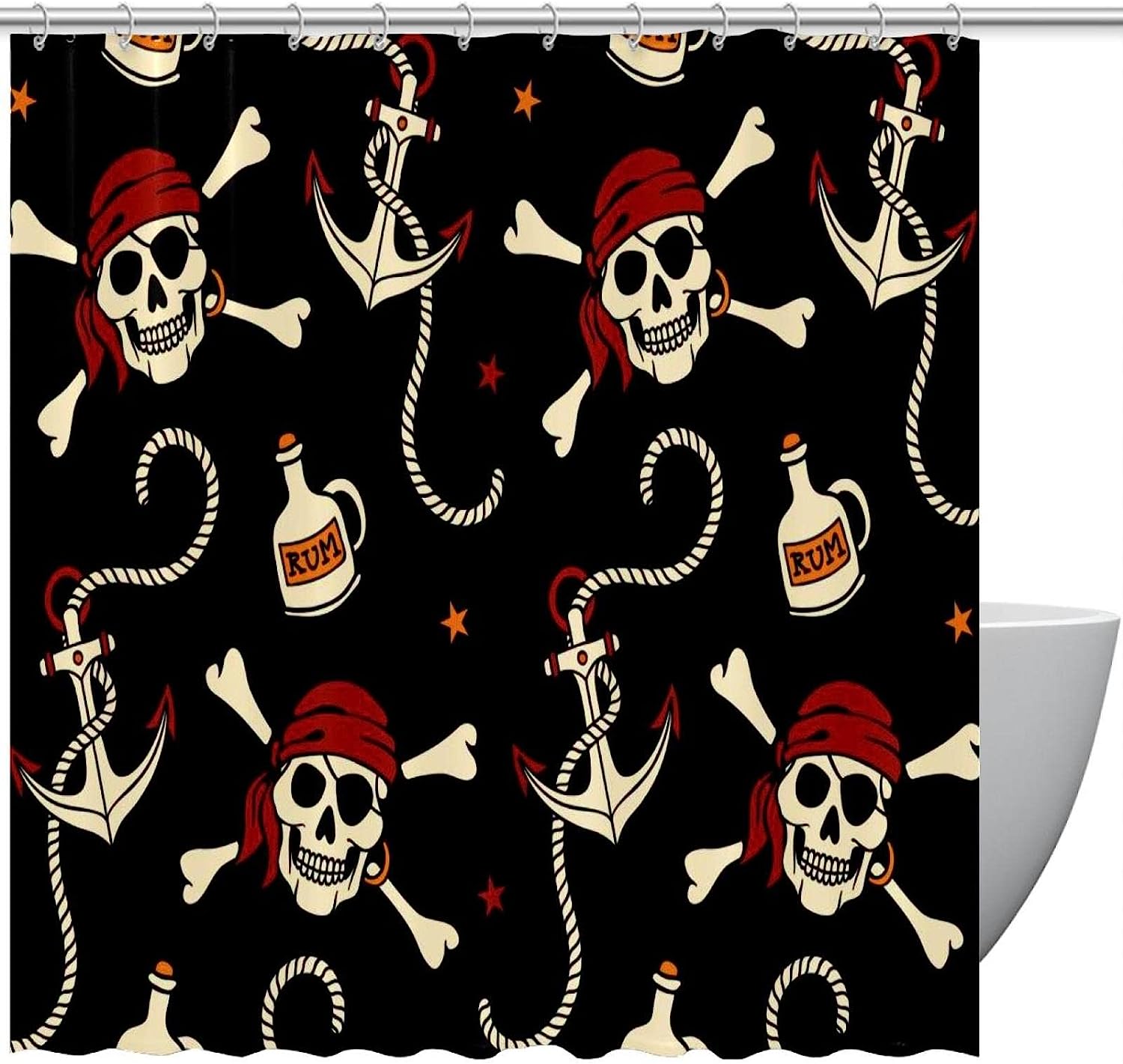 Anchor Skull Wine Pirate Decorative Shower Curtain for Bathroom