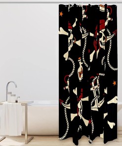 Anchor Skull Wine Pirate Decorative Shower Curtain for Bathroom