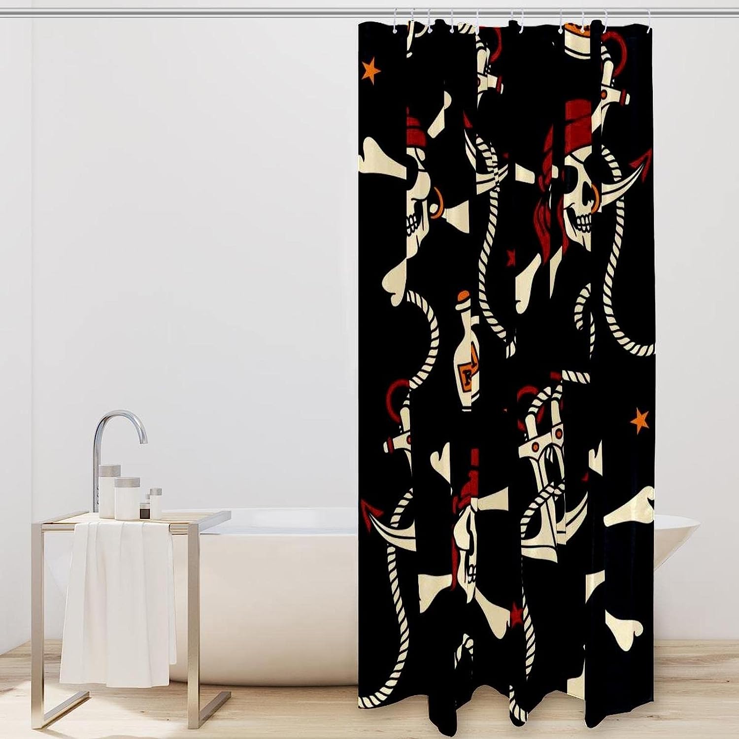 Anchor Skull Wine Pirate Decorative Shower Curtain for Bathroom