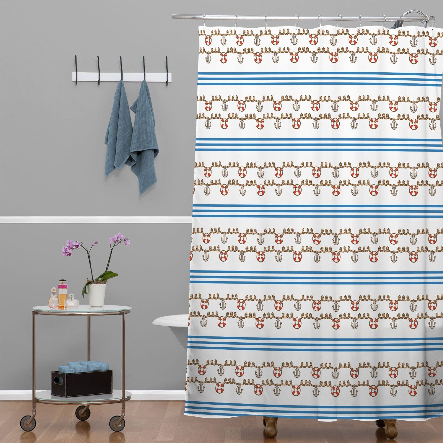 Anchor Small Shower Curtain By Jennifer Denty - Add A Nautical Touch To Your Bathroom Decor - Image 2