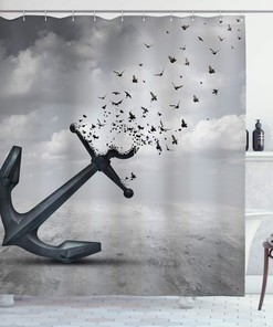 Anchor Turns Into Flying Birds Seagulls Shower Curtain In Grey
