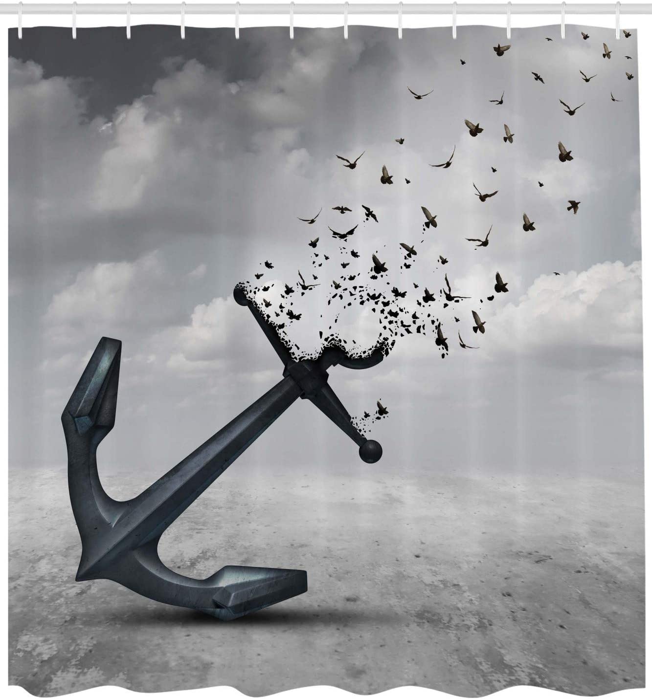 Anchor Turns Into Flying Birds Seagulls Shower Curtain In Grey - Image 2