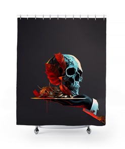 Anchor and Captains Hat Print Skull Fabric Shower Curtain - Nautical Skull Bathroom Decor