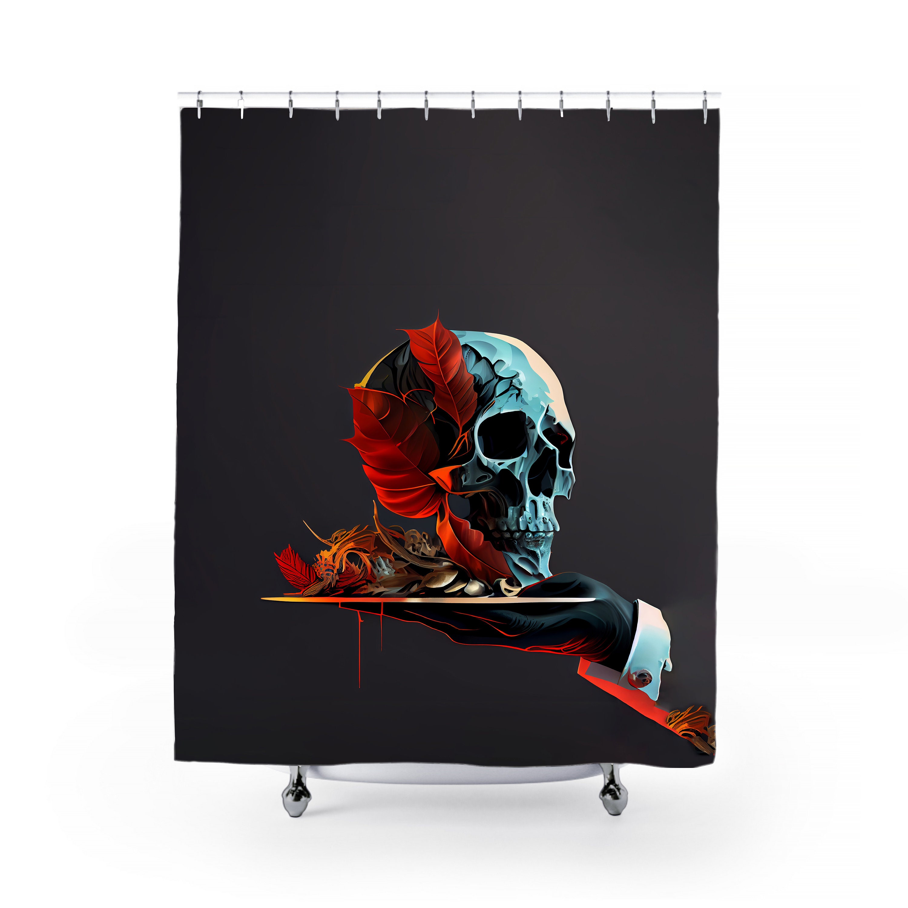 Anchor and Captains Hat Print Skull Fabric Shower Curtain - Nautical Skull Bathroom Decor