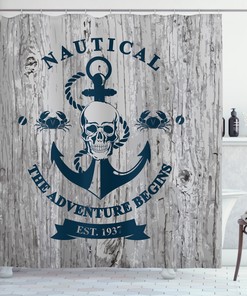 Anchor and Navy Skull Pattern Nautical Shower Curtain for Edgy Bathroom Decor