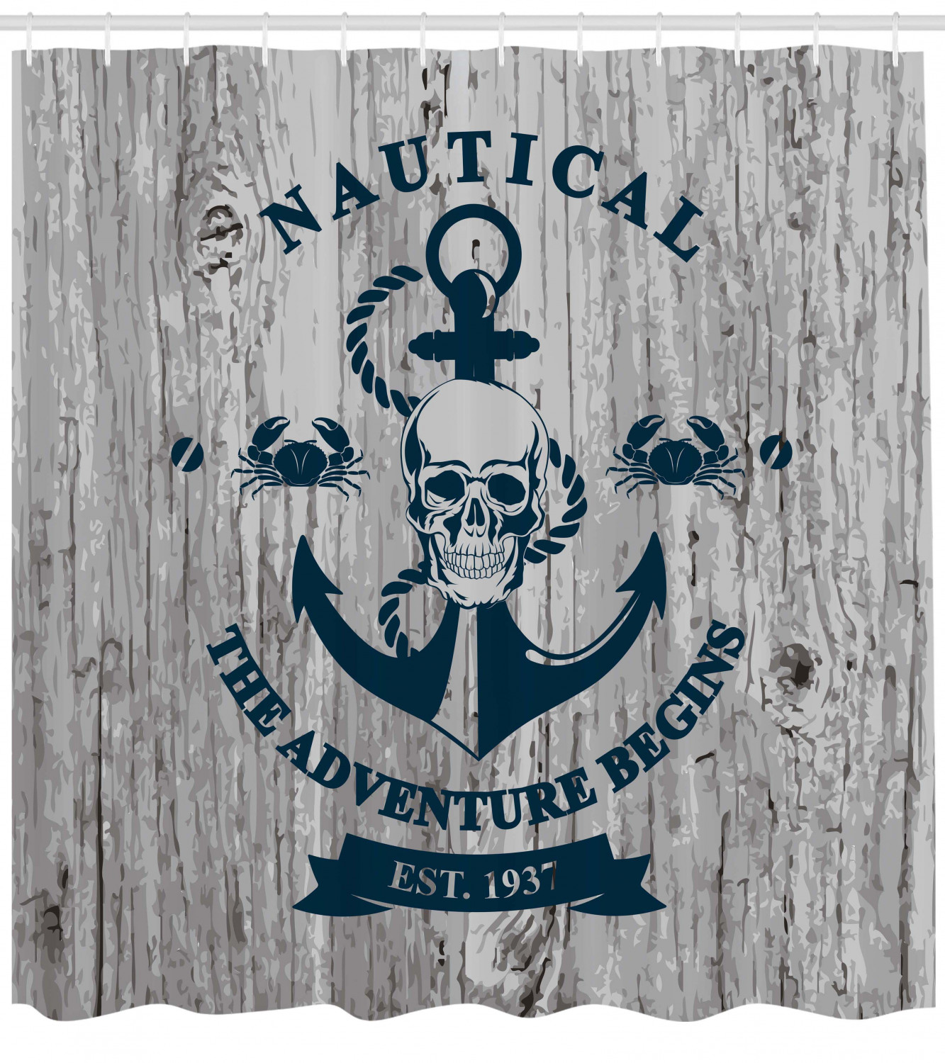 Anchor and Navy Skull Pattern Nautical Shower Curtain for Edgy Bathroom Decor