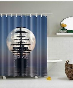 Anchor and Sailing Ships Washable Shower Curtain for a Nautical and Coastal Bathroom Decor