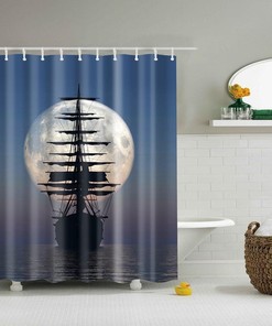 Anchor and Sailing Ships Washable Shower Curtain for a Nautical and Coastal Bathroom Decor