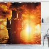 Ancient Ship Sunset Print Polyester Fabric Shower Curtain for Pirate Fans