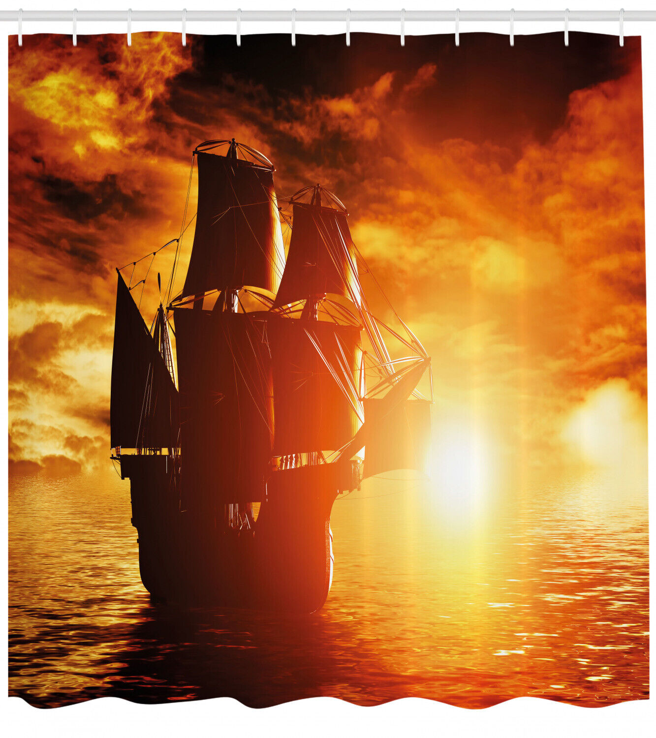 Ancient Ship Sunset Print Polyester Fabric Shower Curtain for Pirate Fans