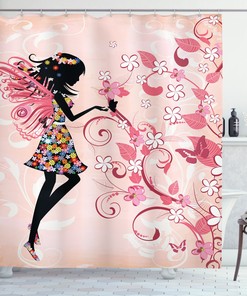 Angel Girl Silhouette Floral Shower Curtain, For A Heavenly Bathroom Decor