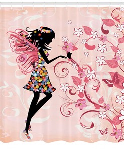 Angel Girl Silhouette Floral Shower Curtain, For A Heavenly Bathroom Decor