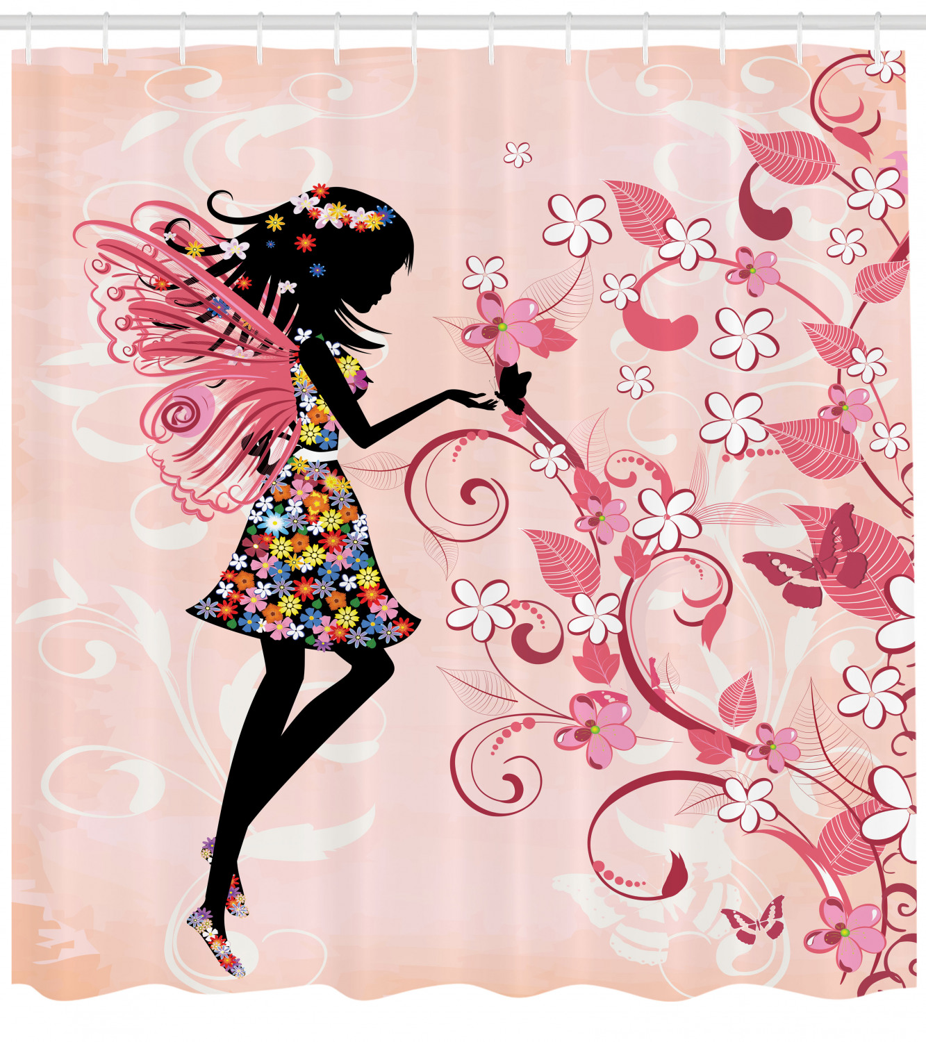 Angel Girl Silhouette Floral Shower Curtain, For A Heavenly Bathroom Decor