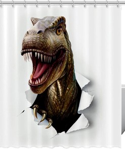 Angry Dinosaur Attack Waterproof Shower Curtain