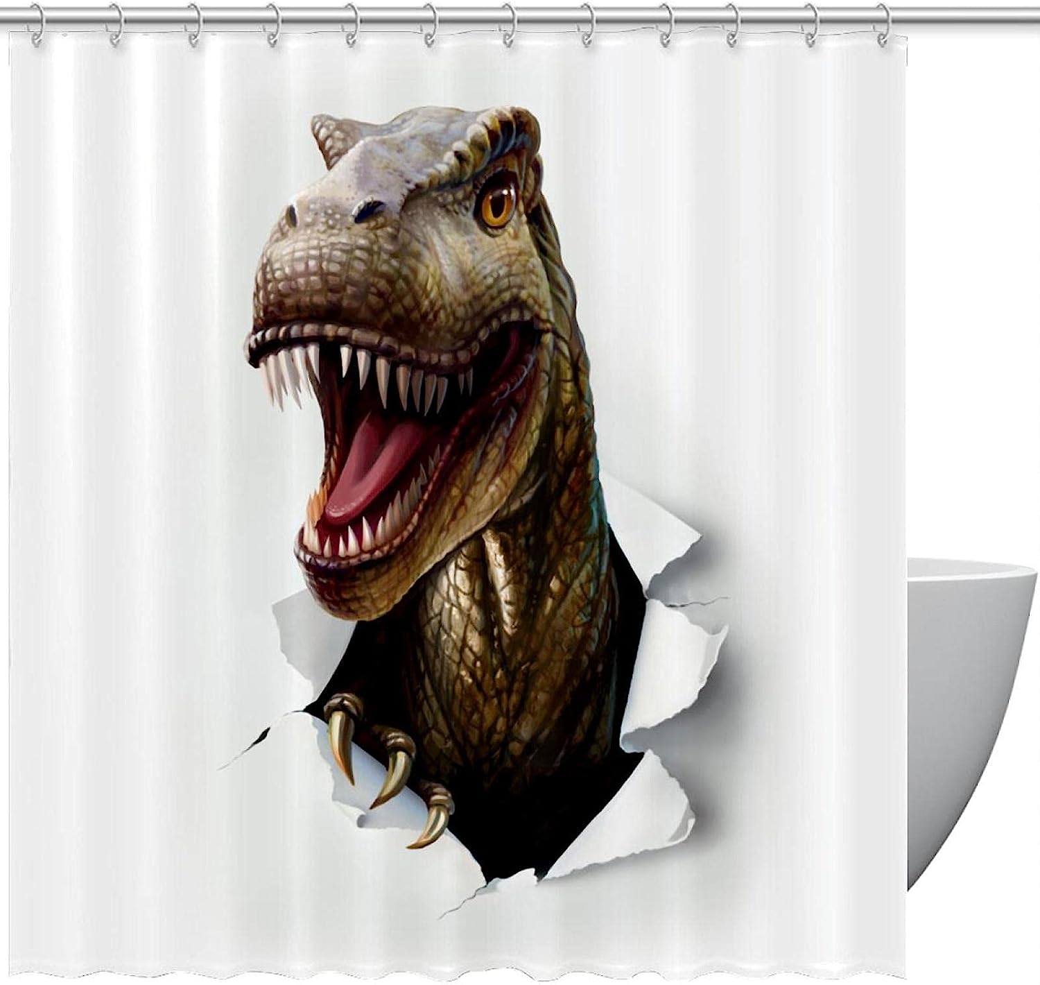 Angry Dinosaur Attack Waterproof Shower Curtain