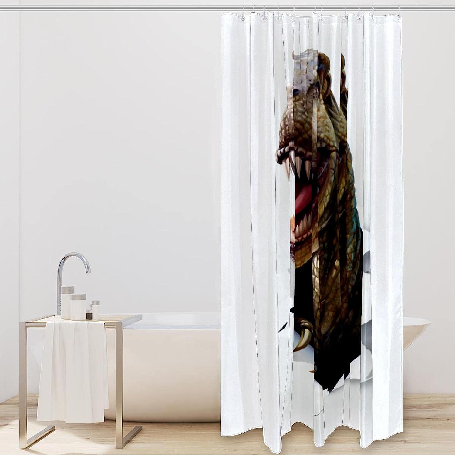 Angry Dinosaur Attack Waterproof Shower Curtain - Image 2