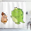 Angry Dinosaur Cartoon Shower Curtain | Caveman Characters | Cloth Fabric Bathroom Decor (Lime Green Peach Brown)