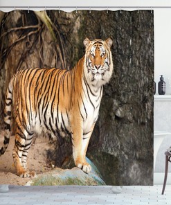 Angry Royal Feline Tiger Print Shower Curtain for Intense Bathroom Decor