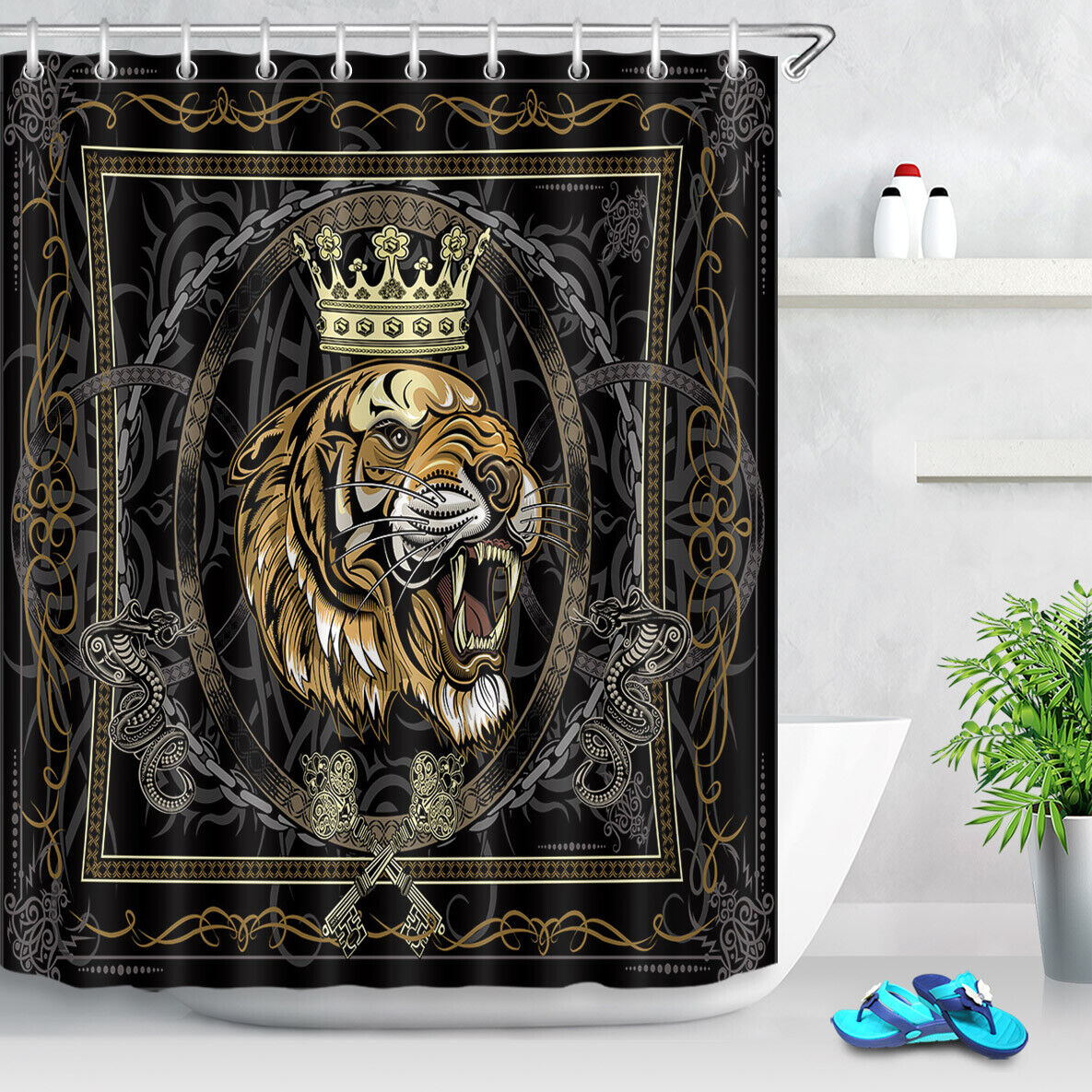 Angry Tiger Face Design Waterproof Fabric Shower Curtain For Bathroom - Image 2