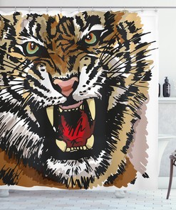 Angry Tiger Sketch Art Print Shower Curtain: Ideal For Modern Bathrooms