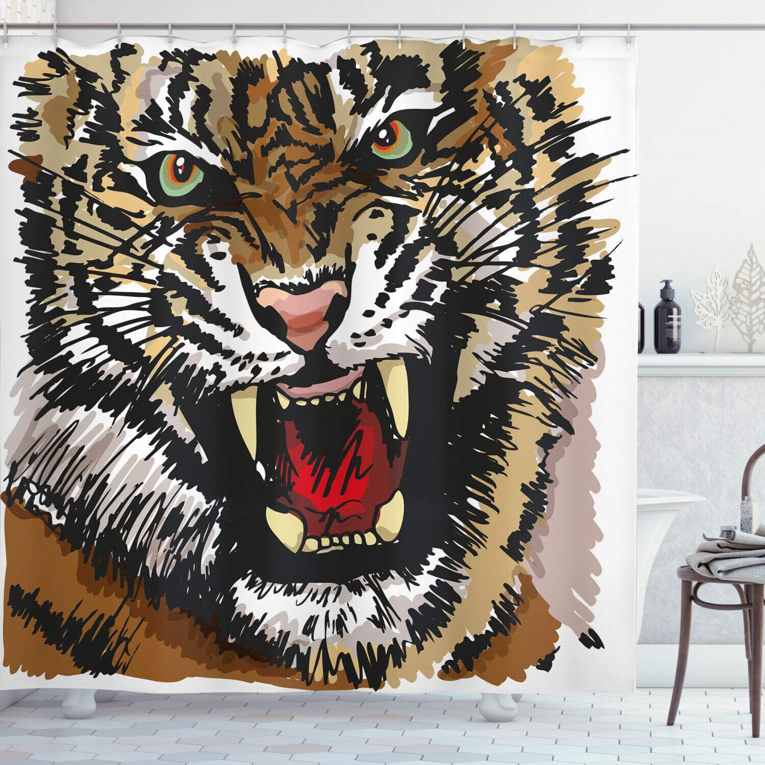 Angry Tiger Sketch Art Print Shower Curtain: Ideal For Modern Bathrooms