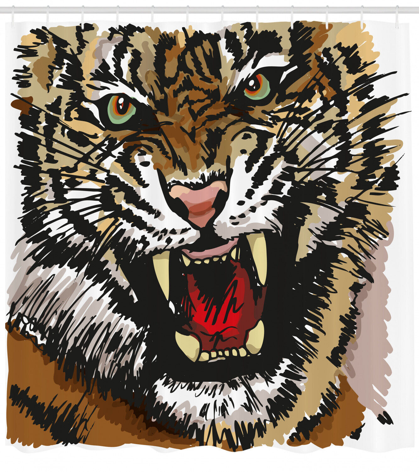 Angry Tiger Sketch Art Print Shower Curtain: Ideal For Modern Bathrooms - Image 2