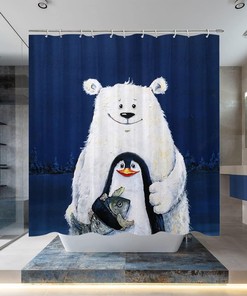 Animal Arctic Bathroom Decoration with Polar Bear and Penguin Shower Curtain