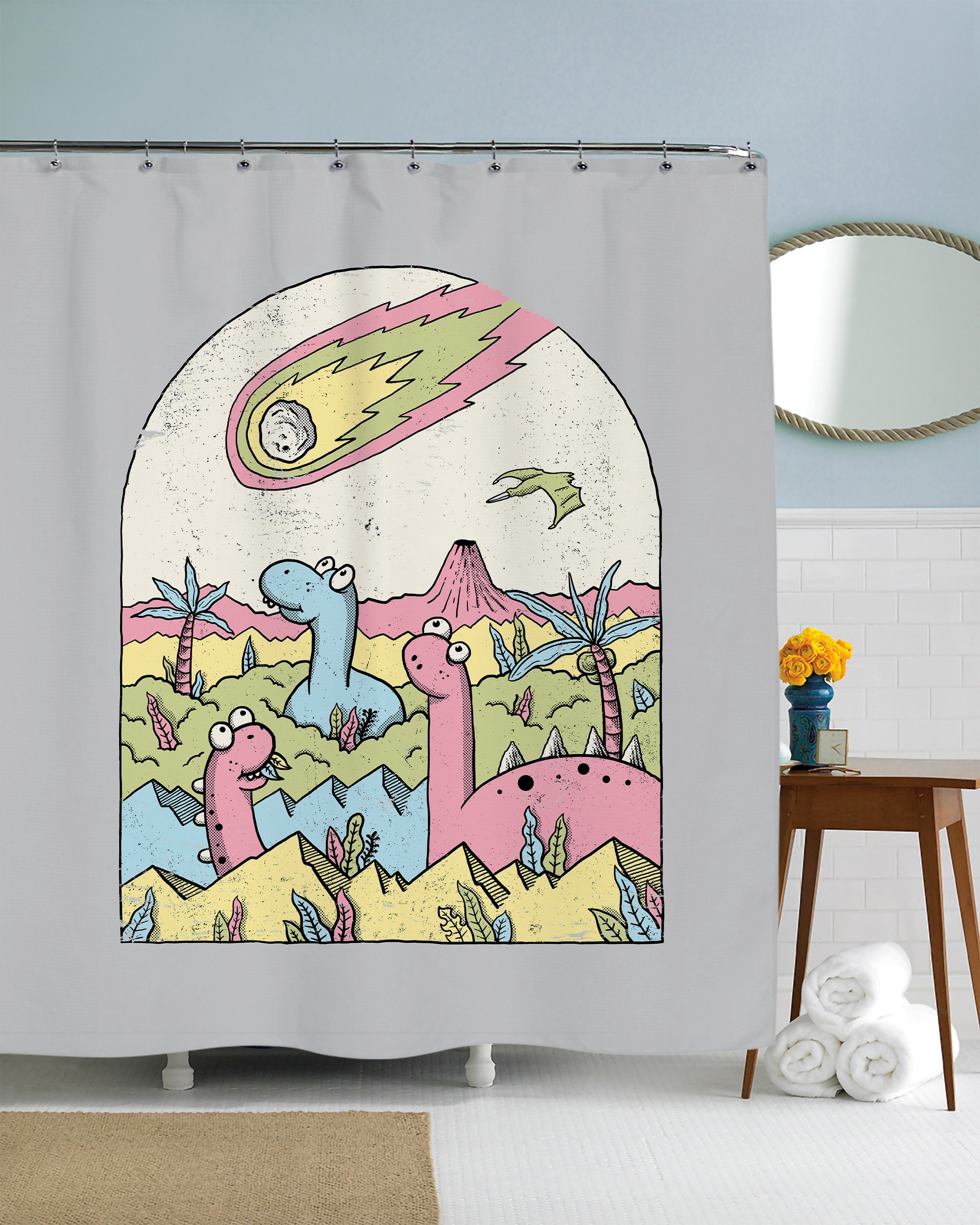 Animal Art And Meteor Art Shower Curtain For A Playful Bathroom