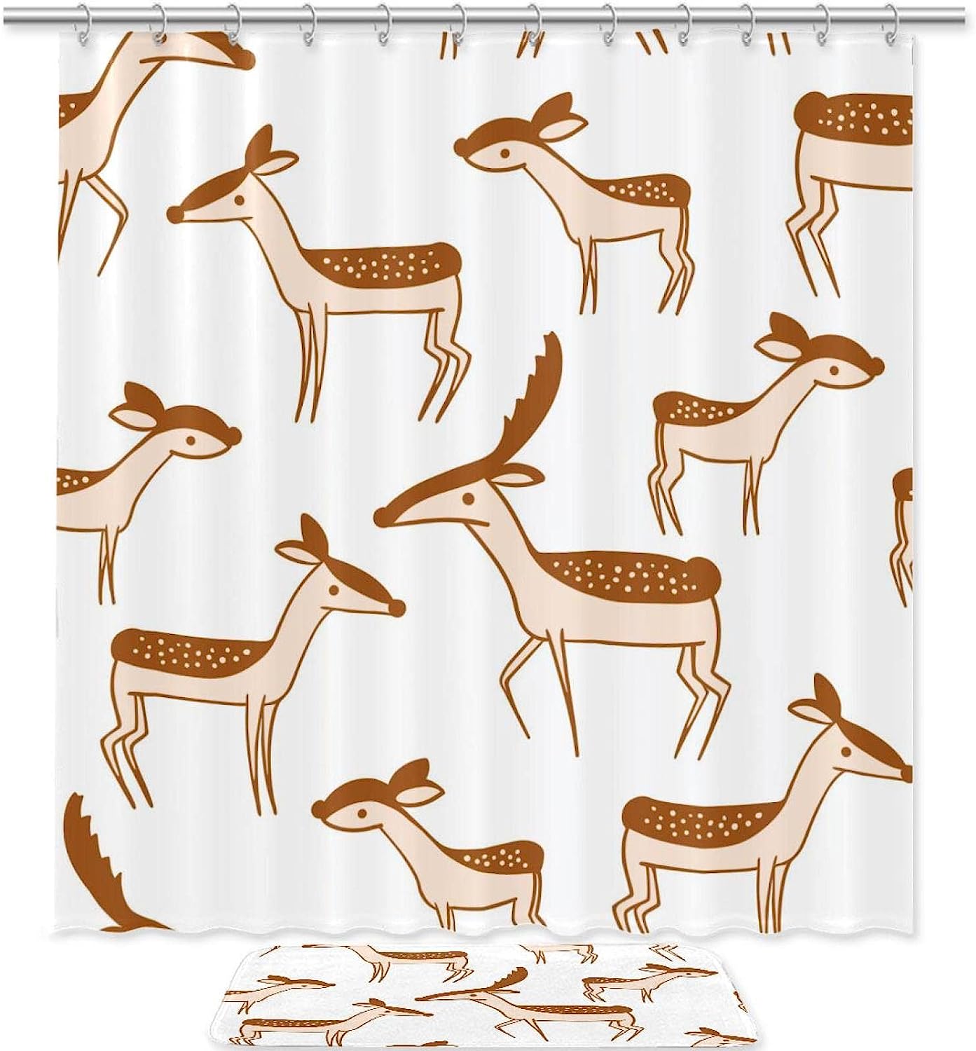 Animal Brown Deer Pattern Waterproof Shower Curtain For Bathroom