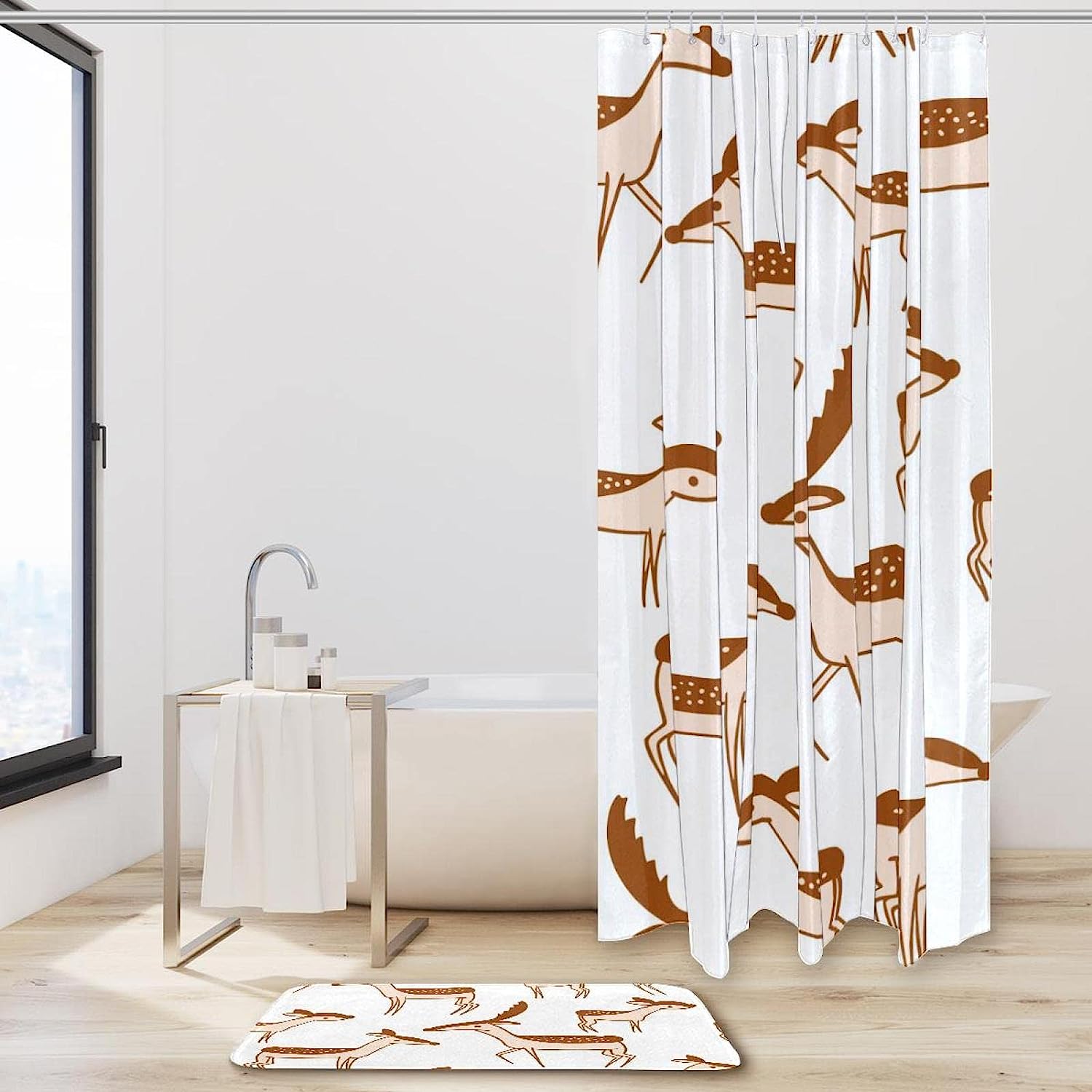 Animal Brown Deer Pattern Waterproof Shower Curtain For Bathroom - Image 2