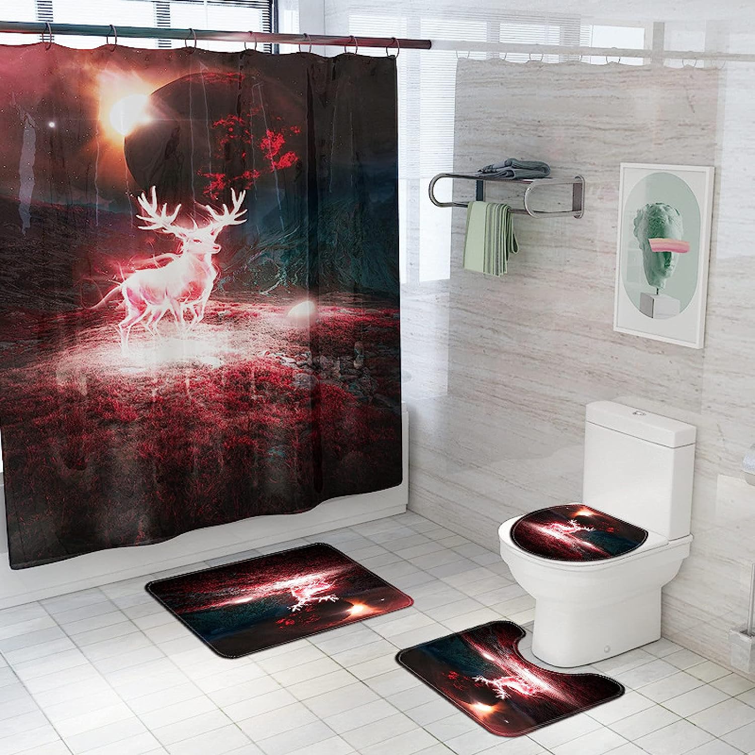 Animal Deer Print Shower Curtain Waterproof Durable Bath Curtain Bathroom