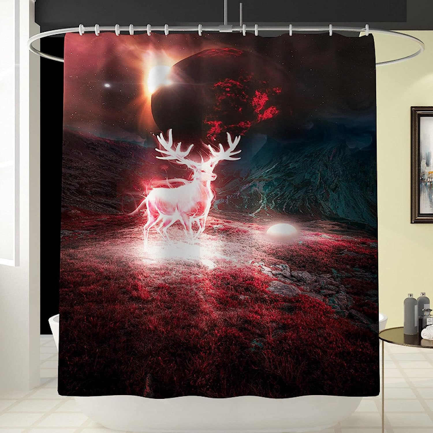 Animal Deer Print Shower Curtain Waterproof Durable Bath Curtain Bathroom - Image 2